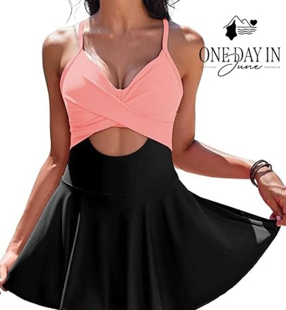 Aimage Cross Front Cut Out Tie Back One Piece Swimdress Size S